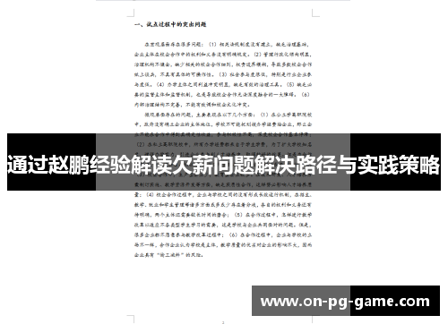通过赵鹏经验解读欠薪问题解决路径与实践策略 通过赵鹏经验解读欠薪问题解决路径与实践策略