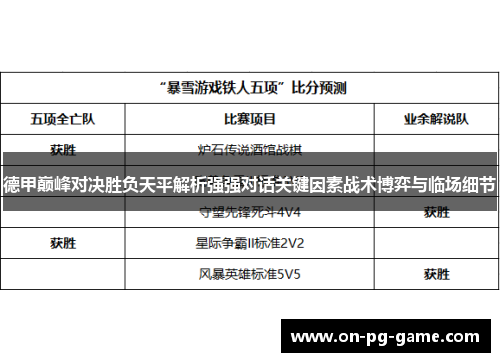 德甲巅峰对决胜负天平解析强强对话关键因素战术博弈与临场细节 德甲巅峰对决胜负天平解析强强对话关键因素战术博弈与临场细节